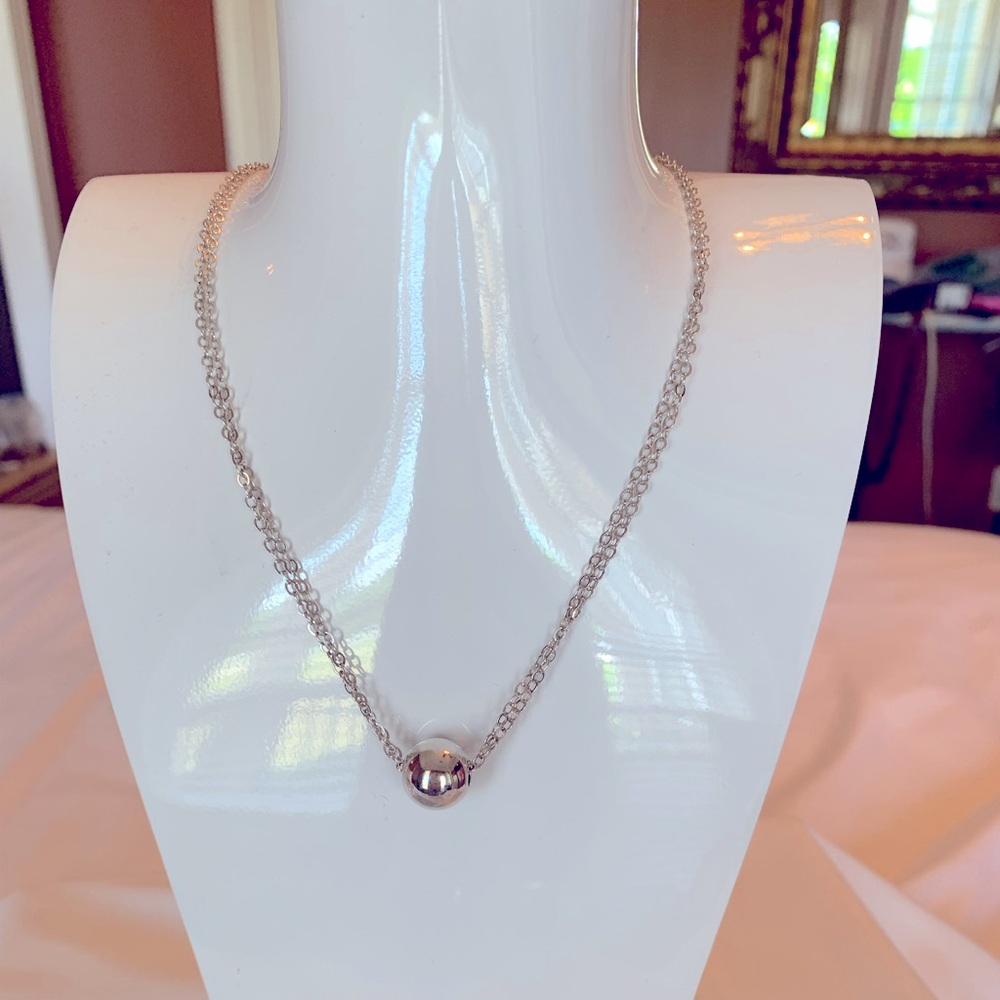 Sterling Silver Single  Polished Bead on Double Link Chain Adjustable